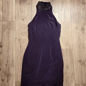 Oleg Cassini Blacktie Beaded Formal Halter Dress Purple Size 4